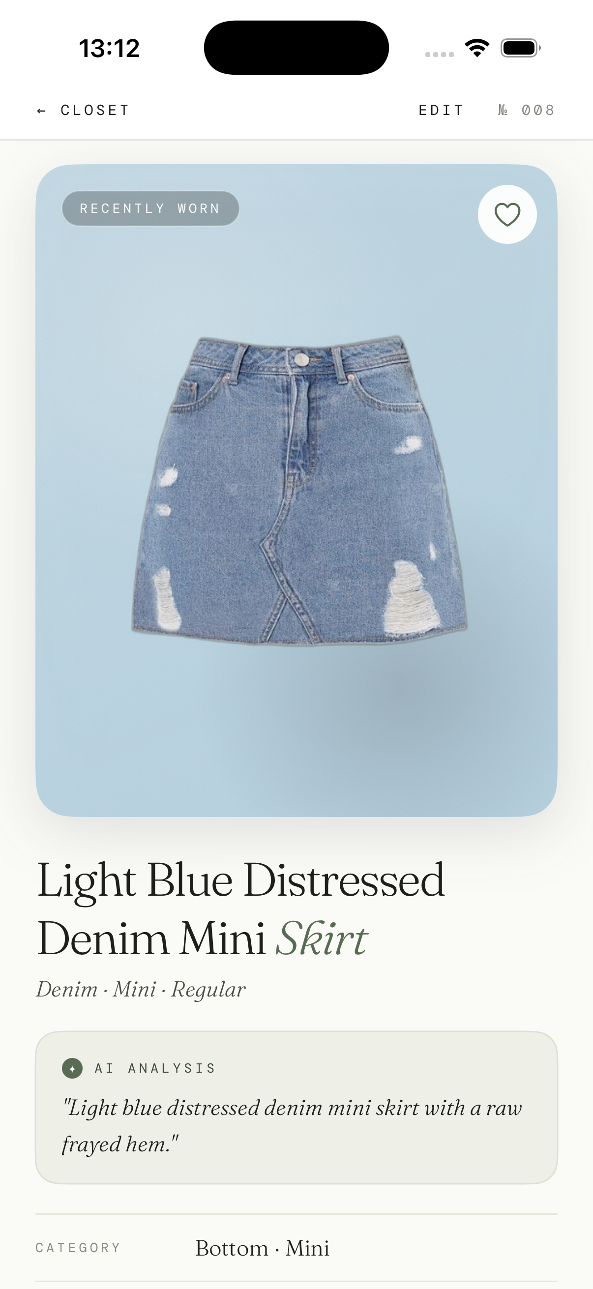 JENNIA smart closet item screen